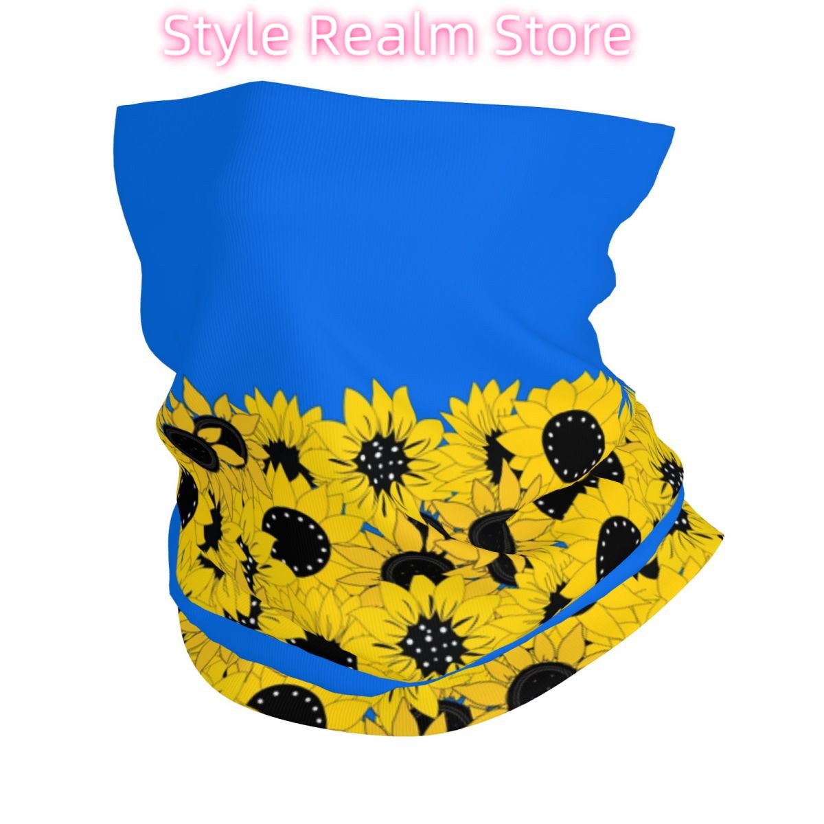 Neck Warmer Tube - Blue Sunflower Printed Winter Headband Neck