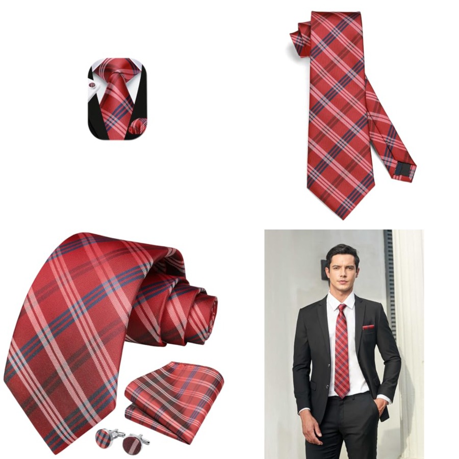 Mens Ties Set Stripe Plaid Tie - Pocket Square Set recensie en prijs