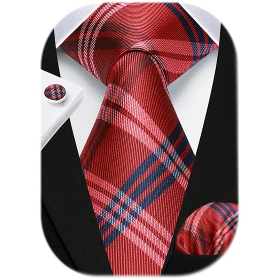 Mens Ties Set Stripe Plaid Tie - Pocket Square Set recensie en prijs