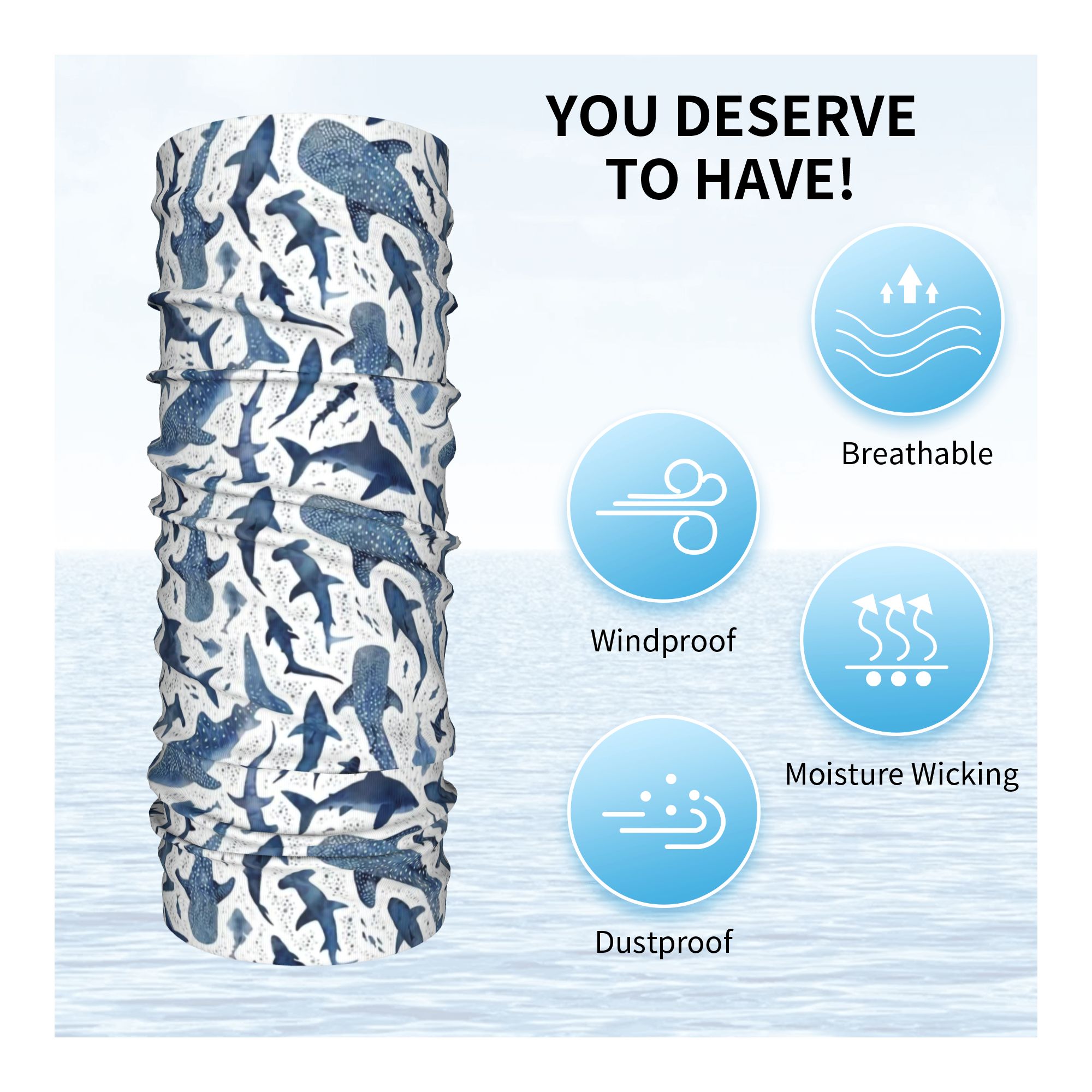 Custom Blue Watercolour Shark  - Neck Warmer Tube recensie en prijs