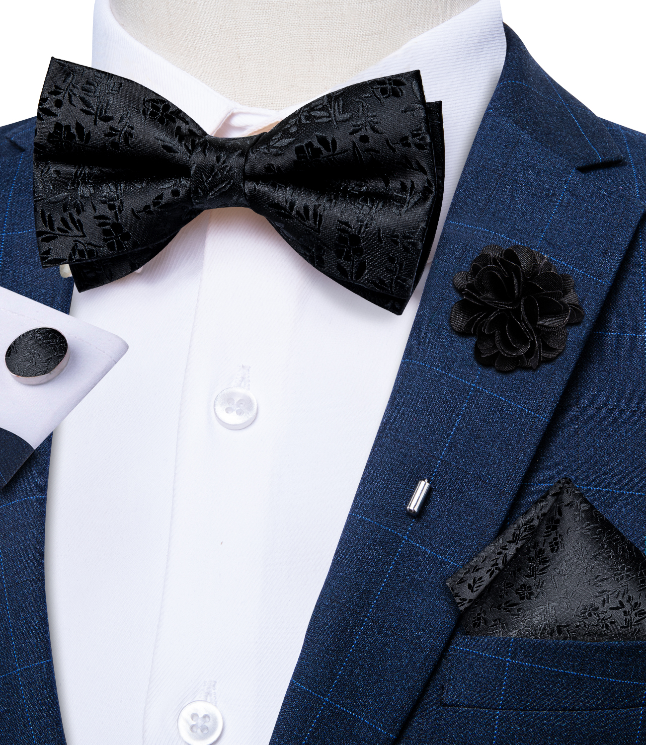 4Pcs Black Solid Floral Men's  - Bow Tie Pre Tied recensie en prijs